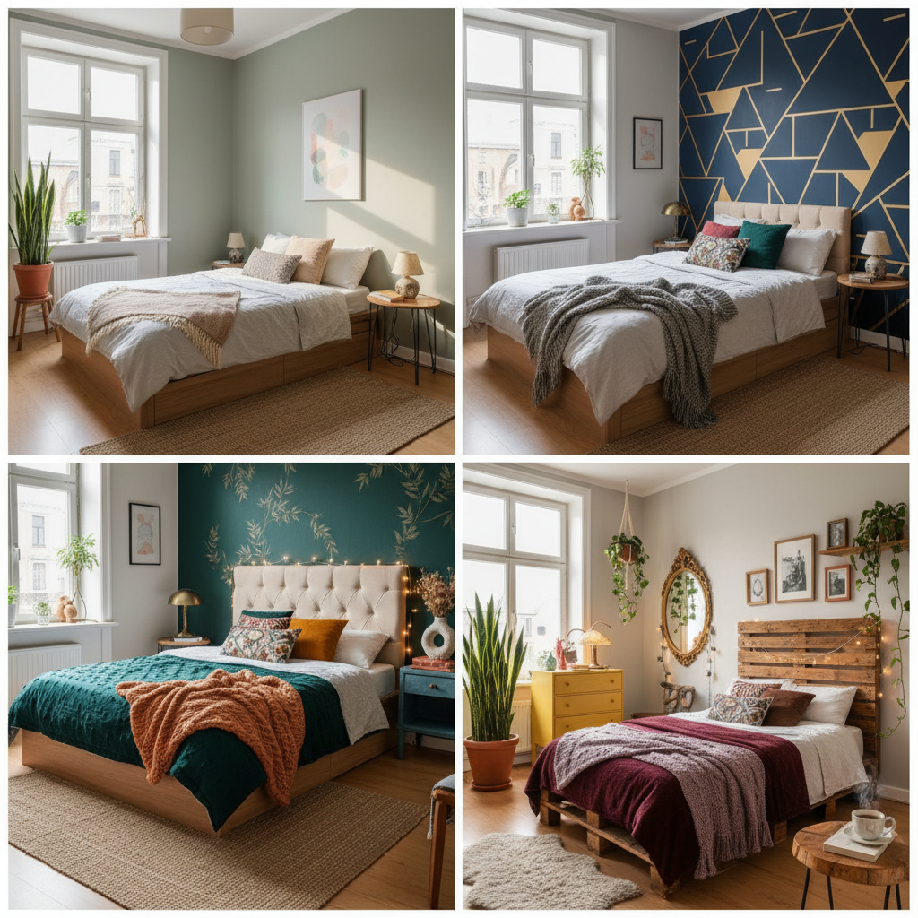 A cozy small apartment bedroom showing a calm, relaxing atmosphere with simple furniture and natural light, representing the importance of refreshing your apartment bedroom.