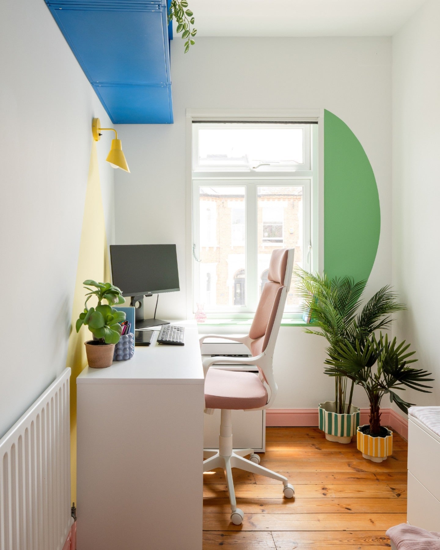 10. Color Pop Modern Small Office - small room office ideas