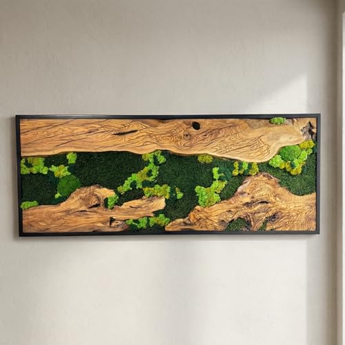 MIODUO DECOR Handmade Moss Wall Art with Natural Wood Frame,