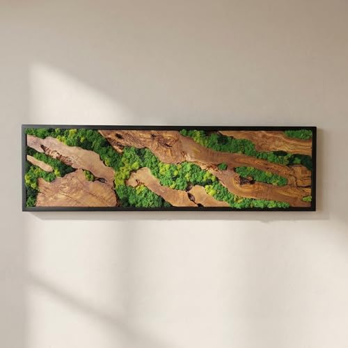 MIODUO DECOR Moss Wall Art Wood Framed Greenery Panel 20x39