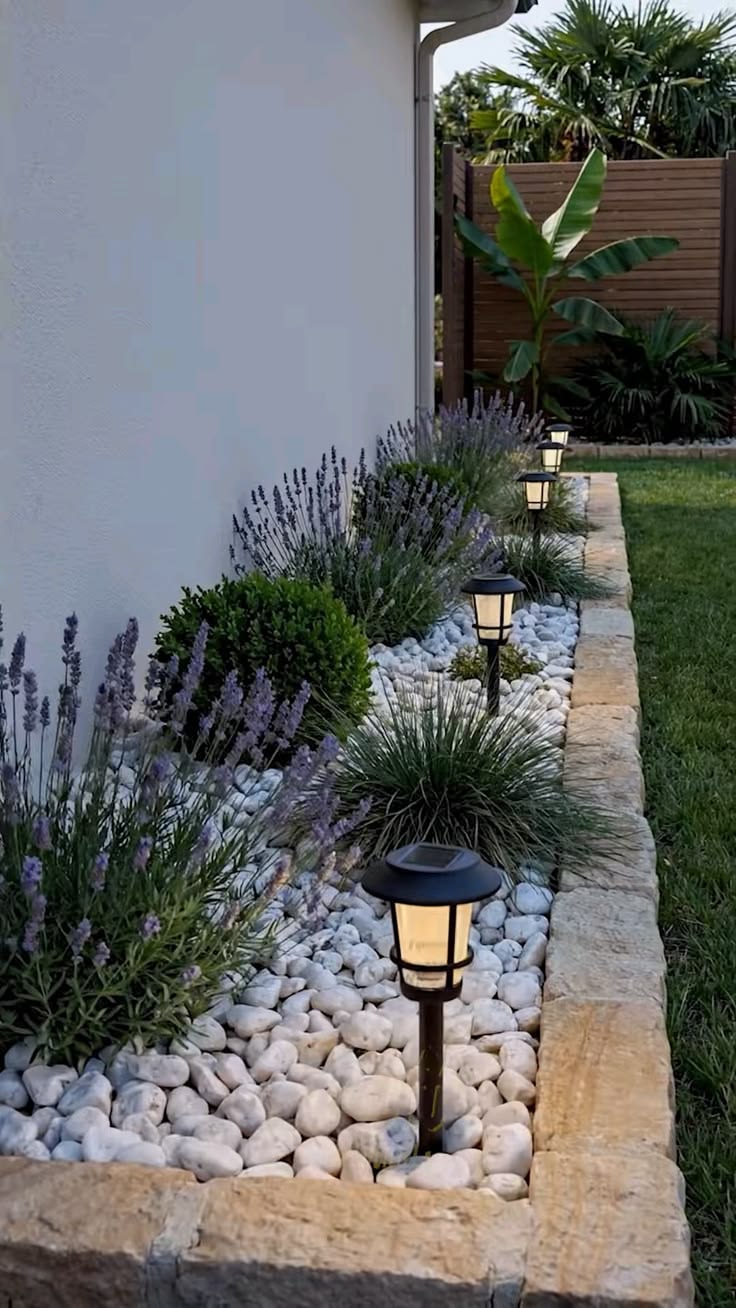 13. Embracing Simplicity with Stone Pathways and Lavender Charm