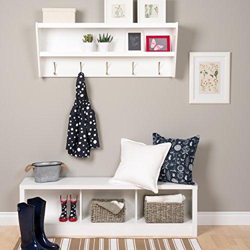 Prepac Modern Bench and Wall Mounted Coat Rack - White