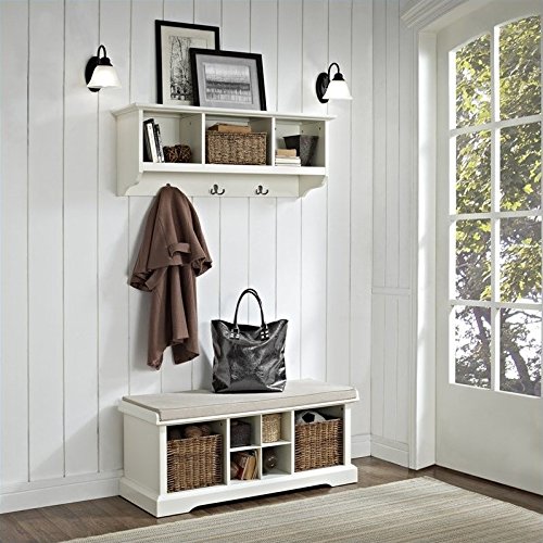 Crosley Furniture Brennan Entryway Storage Bench and Hanging Shelf Set - White