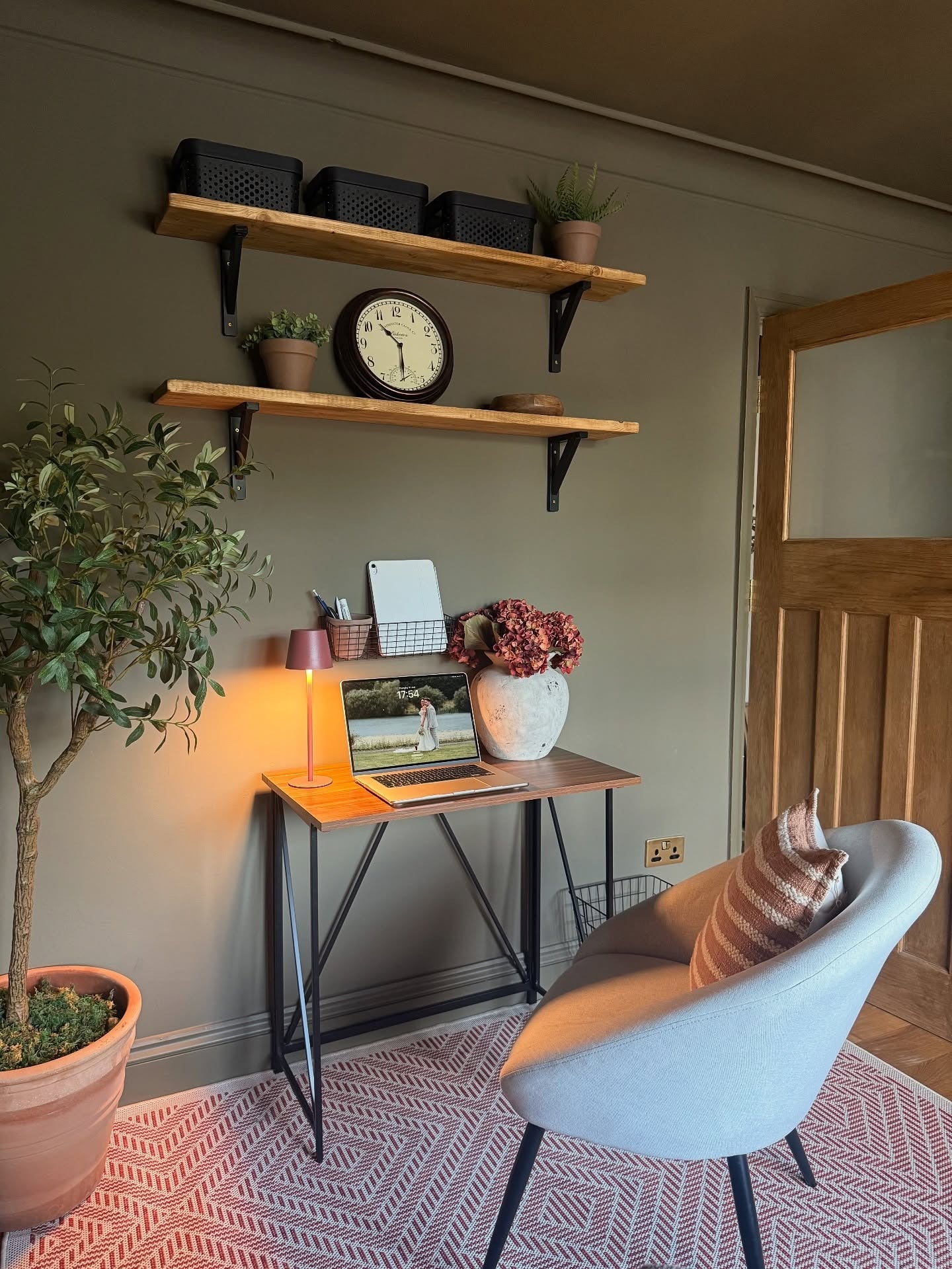 6. Warm Rustic Small Office Nook - small room office ideas