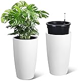 22' Tall Round Planter Set of 2, Self Watering Pots for Indoor Plants, Large Flower Pot Outdoor With Built-In Drainage a