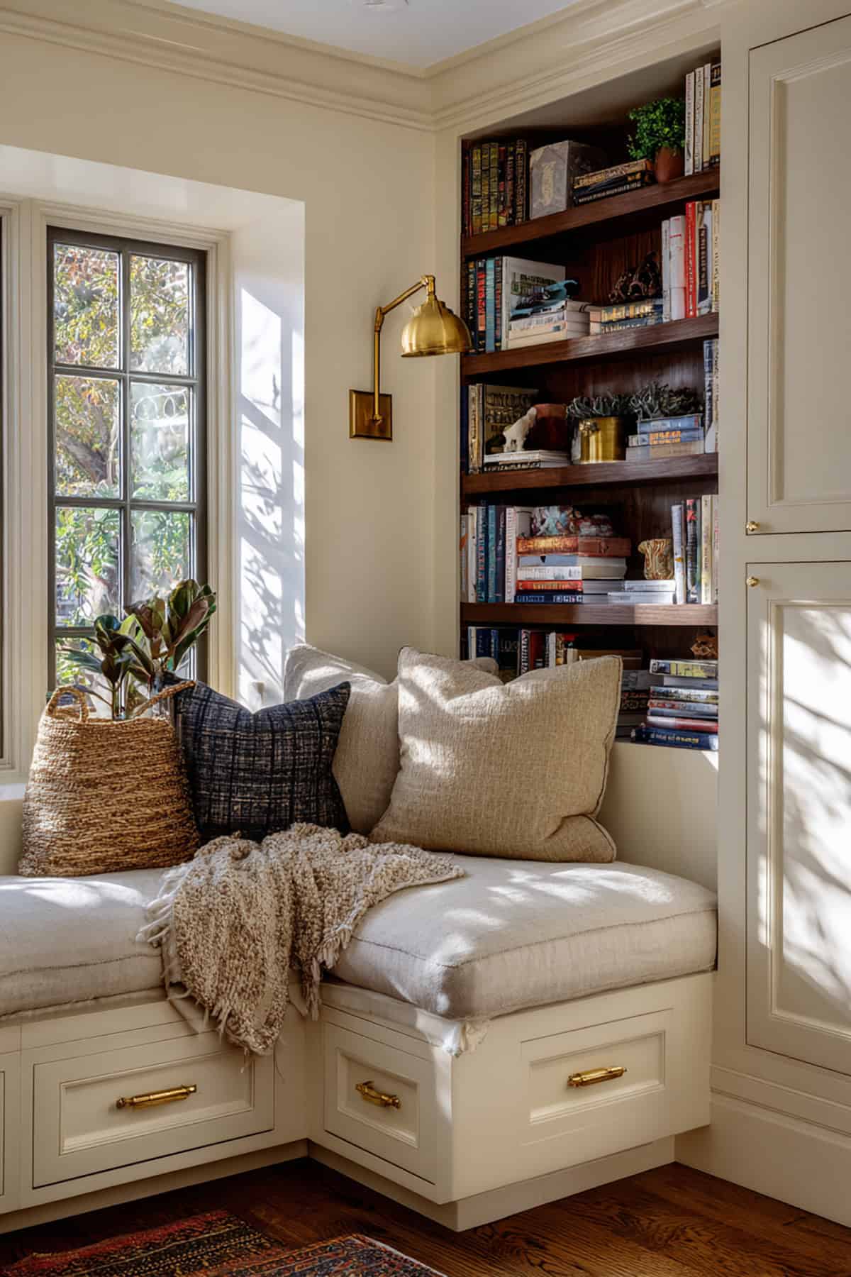 Corner Bookshelf with a Reading Nook