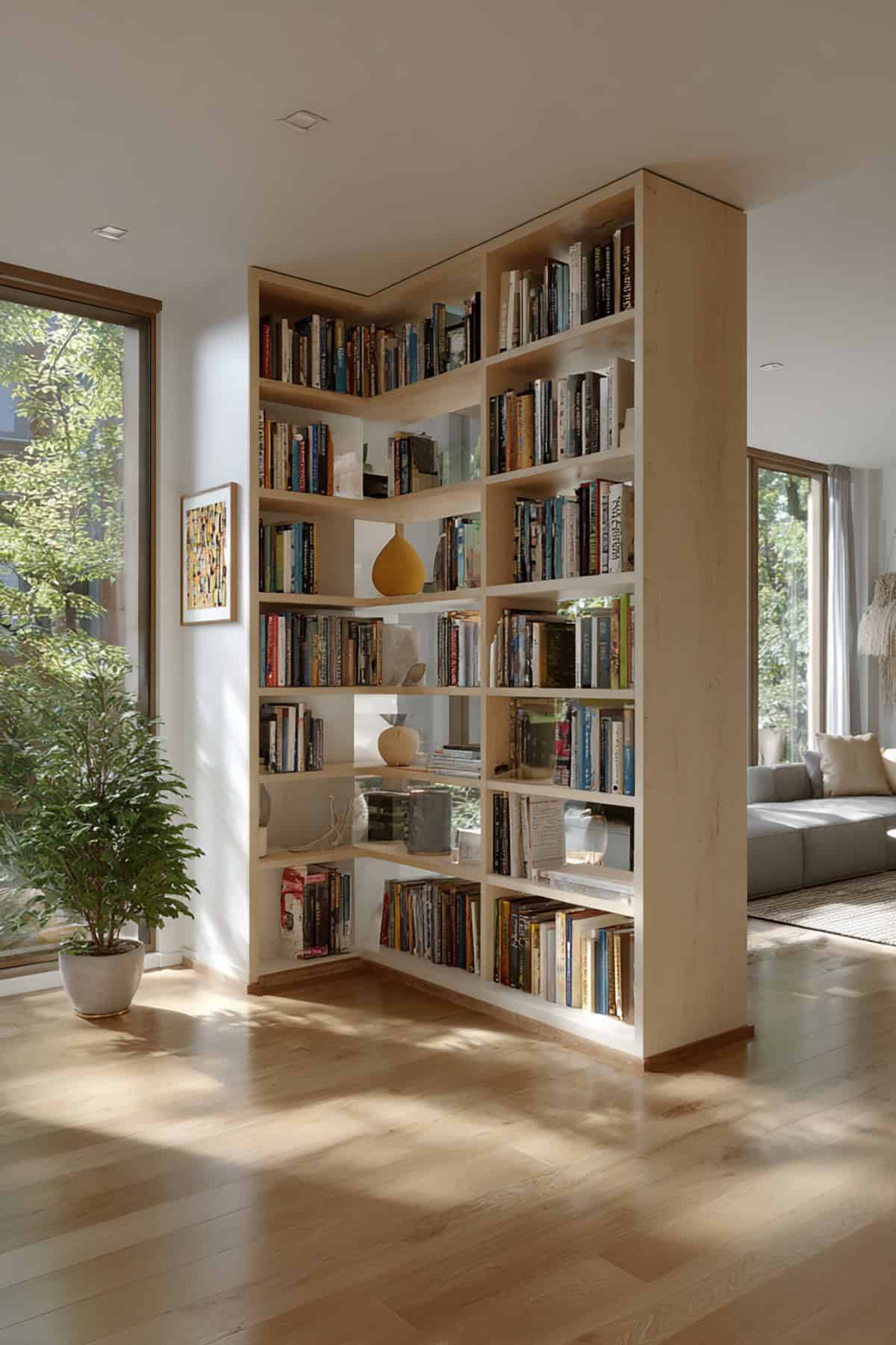 Double Sided Corner Bookshelf