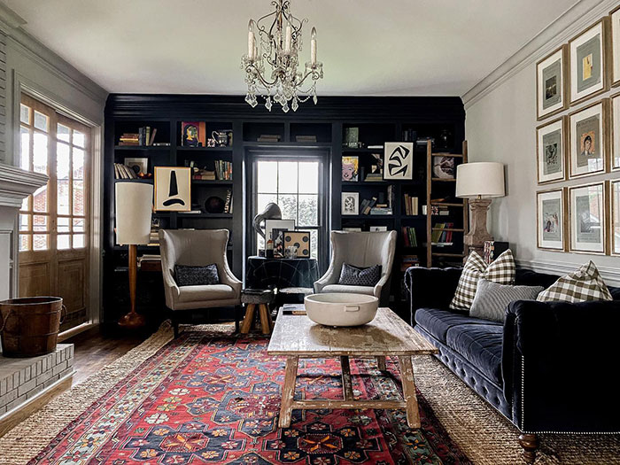 Spacious vintage cozy living room with classic furniture and warm lighting, showcasing home decor ideas and stylish desi