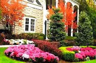 Front yard landscape garden design flower bed.
