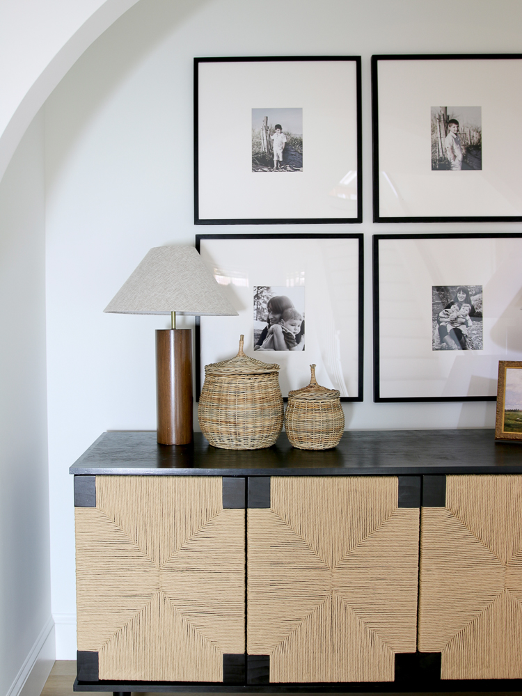 Pottery barn oversized frames over a rushed door cabinet