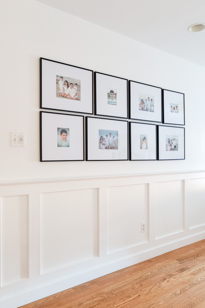 grid gallery with black frames, how to display family photos